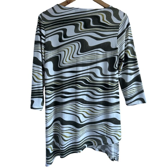 Chicos Travelers Size Small Artzy Asymmetrical Hem Abstract Print Blouse Top - Picture 3 of 8